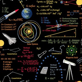 Studio E Fabrics Planetary Missions Graphics & Formulas Multicolor Premium Quality 100% Cotton Fabric by The Yard.