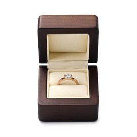Woodten Jewelry Engagement Proposal Ring Box, Solid Wood Single Jewelry Ring Box for Proposal, Wedding, Engagement(Beige)
