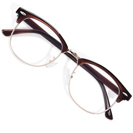 OPTOFENDY Reading Glasses for Women Men, Half Frame Retro Semi Rimless Blue Light Blocking Readers, Clear Lens Anti Eyestrain Brown 3.0x