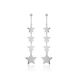 Vanbelle Sterling Jewelry Dangling Graduated Star Earring with Rhodium Plating for Women