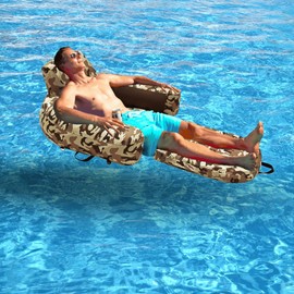 Freetime Fun Pool Lounger Inflatable Pool Floats - Pool, Lake, River Floating Lounge Chair Heavy Duty Fabric Pool Raft 2in1 Convertible Chair - Camo (1 Pack)