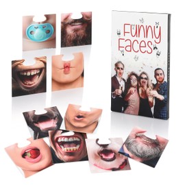 FunX Photo Box Cards with 40 Funny Faces - Photo Booth Accessory - Props, Utensils for Party Games, Birthday, JGA, Wedding and New Year's Eve