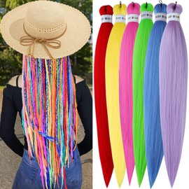 Colorful Braiding Hair Pre Stretched Kanekalon Braiding Hair Multi Colored Braiding Hair Soft Knoteless Braids Hair 26inch 6 Pack Rainbow Braiding Hair Pre Stretched