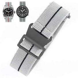 Nizonlaie Elastic Nylon Watch Band French Troops Paratrooper Military Parachute Style 18mm 20mm 22mm Hook-and-Loop Premium Striped Fabric Nylon Replacement Watch Strap for Men Women