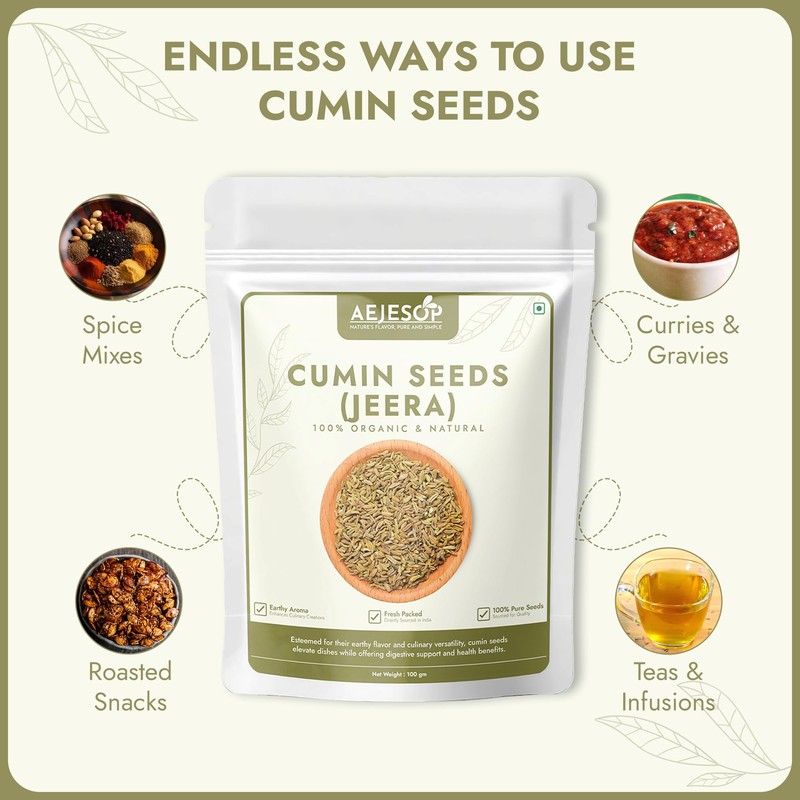 AEJESOP Cumin Seeds Whole, 3.5oz (100g)