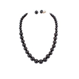 GRACE JUN Collar y pendientes de clip para novia, boda, con perlas sintéticas, para mujer negro