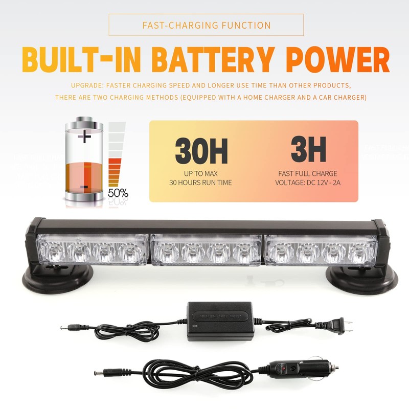 14" Battery Powered Emergency Strobe Lights Bar for Truck Vehicle