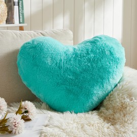 EastTree Heart Pillows, Teal Heart Shaped Pillows, Love Throw Pillows Gifts, Ultra Faux Rabbit Fur Soft Small Cute Fluffy Pillows, Women Girls Kid Living Room Decor 10x13 Inch