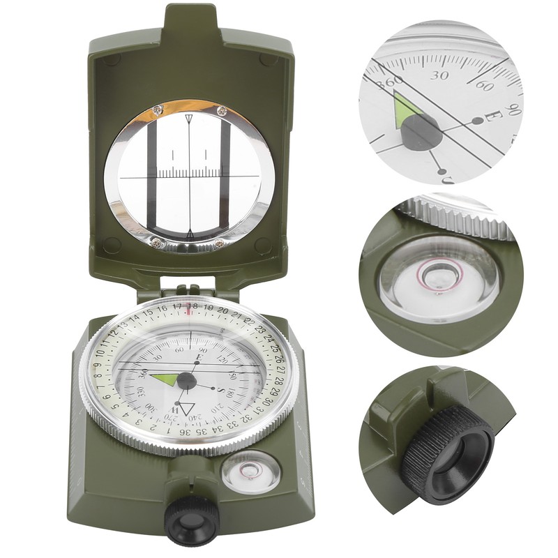 DC60‑2A Aluminium Alloy Foldable Multifunctional Luminous Compass Outdoor SuppliesArmy Green
