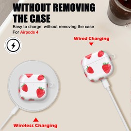 CameCosy for AirPods 4 Case with Pearl Bracelet, Cute Strawberry Design Protective Shockproof Clear TPU Premium Cover for AirPods 4th Generation for Women