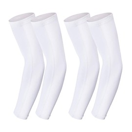 2 Pairs Summer Ice Silk Arm Sleeves Arm Warmer Sleeves Compression Bandage Non-Slip Anti UV Running Cycling for Men and Women, White, W8.5-11cm/L40cm