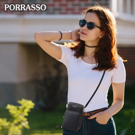 PORRASSO Touch Screen Crossbody Phone Bag Women Shoulder Bag PU Phone Purse Fashion Satchel Wristlet Bag Wallet for Dating Shopping Traveling Black