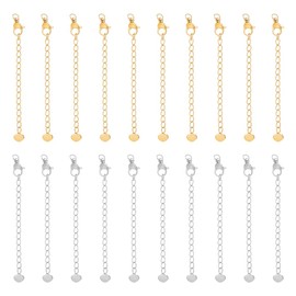 UNICRAFTALE 20 Pieces 2 Colours 50 mm 304 Stainless Steel Extension Chain Sets End Chains Extension Tails with Clasps and Small Heart Pendant Chain Extension for Jewellery Making