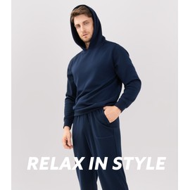 DAVID ARCHY Men's Pajama Sets Fleece Hooded Pajamas Soft & Warm Long Sleeve Top & Bottoms Sweatshirts Mens Pjs Sets with Pockets(XL,Navy Blue)