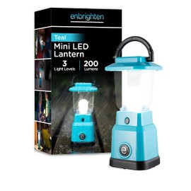 Enbrighten LED Mini Camping Lantern, Battery Powered, 200 Lumens, 40 Hour Runtime, 3 Modes, Night Light for Kids, Ideal for Hiking, Outdoors, Emergency, Snow, Hurricane and Storm, Teal, 49561