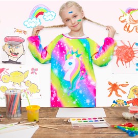 Sylfairy Kids Art Smocks for Painting, Waterproof Artist Rainbow Unicorn Aprons for Children Long Sleeve Toddler Apron Smock with Pocket (Rainbow,Medium)