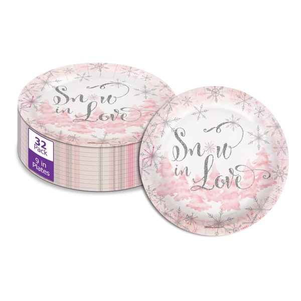 Birthday Galore Snow in Love Pink Snowflake Party Plates -