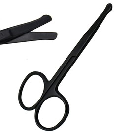AAProTools Rounded Tip Stainless Steel Nose & Facial Hair Safety Scissor, Blunt Tip Small Scissors for Nose, Eyebrows, Eyelashes, Men Moustache, Beard Trimming, Baby Scissors for Baby Nails.Black