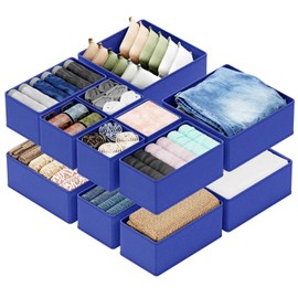 SpaceAid Drawer Organizer for Clothes, 12 Pack Dresser Drawer Organizer Bins, Closet Organizers and Storage Dividers for Clothing, Underwears, Socks (Blue)