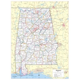 Cool Owl Maps Alabama State Wall Map Poster Rolled (Laminated 24"x32")