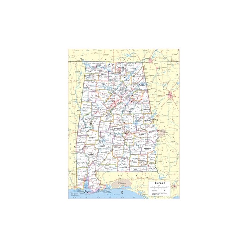 Cool Owl Maps Alabama State Wall Map Poster Rolled (Laminated