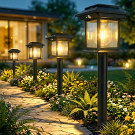 Icnice Solar Pathway Lights Outdoor, 6 Pack Bright Solar Lights Outdoor, 3 Auto Modes On/Off, IP65 Waterproof Solar Garden Lights Powered Landscape Lighting for Yard Pathway Landscape Path Patio Camp