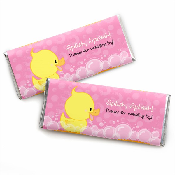 Pink Ducky Duck - Candy Bar Wrappers Girl Baby Shower or Birthday Party Favors - Set of 24