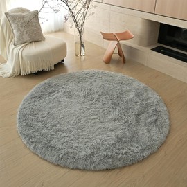 Jyswx Round Shaggy Area Rugs for Living Room - Fluffy Circle Carpet for Bedroom, Kids Room, and Nursery - Modern Soft Washable Decorative Floor Mat, Grey, Diam 60cm