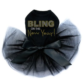 Bling on The New Year- Bling Rhinestone New Year Dog Tutu Dress, L Black