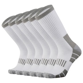 RedHero Men's Cotton Heavy Cushion Crew Socks Moisture Wicking Control Full Thick Terry Warm Athletic Heavy Duty Work Boot(White XL)