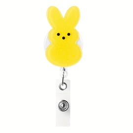 Easter Badge Reel Retractable,Yellow Bunny Badge Holder with Alligator Clip,Easter Cute Rabbit Acrylic Badge ID Name Tag Badge Reel for Nurses Student Employee Doctors Party Supplies