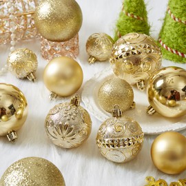 Christmas Ball Ornaments - 30pcs Shatterproof Christmas Ornaments Set Plastic Hanging Christmas Decorations for Xmas Tree Holiday Party Decor, 6 Styles in 4 Sizes (Gold)