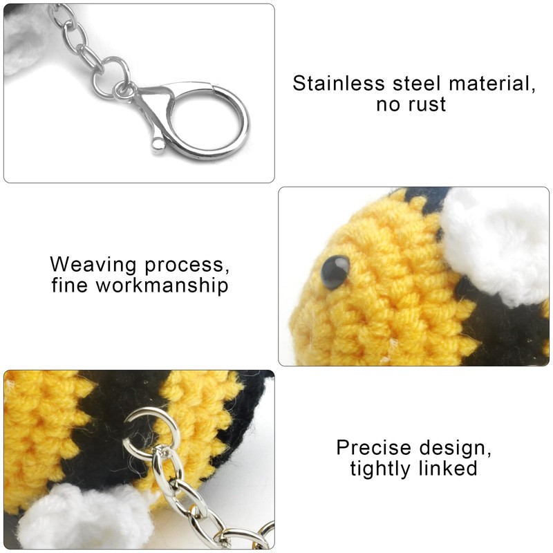 DAWRIS Key Ring Cute Crochet Bee Plush Bumble Bee Key