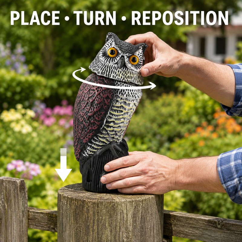Fake Owl Decoy for Garden Yard Outdoor - Rotating Head