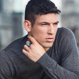 Aroncent Vintage Oval Turquoise Ring: Stainless Steel Naval Eagle Signet Ring - Military Style Biker Statement Band Size 13