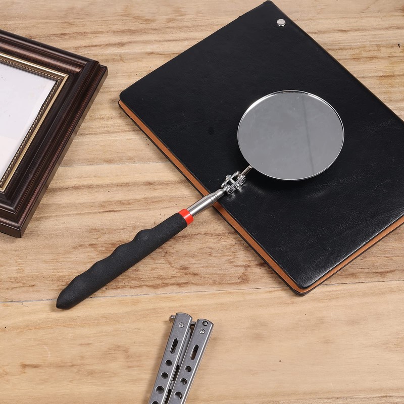 Telescoping Inspection Mirror, Circular Telescopic Mechanics Mirror Tool with Extended