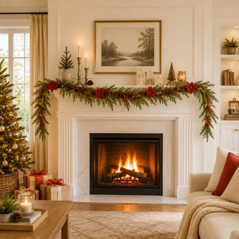 9 FT Artificial Christmas Garland, Faux Pine Greenery for Mantel