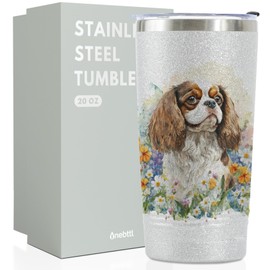 Onebttl Cavalier King Charles Spaniel Gifts for Women/Men, Unique 20oz (590ml) Cavalier Glitter Tumbler with Lid and Straw, Cavalier King Charles Spaniel Gifts for Christmas, Birthday