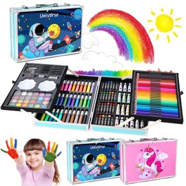 Set de Arte Profesional 145 Pcs, Set de Arte Profesional Plegable, con Lápices, Pinturas, Gouache,Crayolas, Caja de Aluminio Portátil, para Principiantes, Artistas y Aficionados a la Pintura