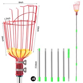 BEoffer Fruit Picker Pole with Basket + Storage Bag, 8FT Apple Pear Picker with Adjustable Stainless Steel Handles, Fruit Picking Basket for Getting Lemons Apples Avocados Pears Mangoes Oranges