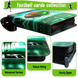 Football Card Binder, Trading Card Binder 4 Pocket with 50 Removable Sleeves Fits 400 Sport Cards, 3 Ring Card Holder Binder with Zipper, Collector Storage Album