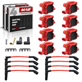 MAS Set of 8 Red Ignition Coil and 8.5mm Red Wire Set with 8 Iridium Spark Plug Compatible with Chevy GMC Avalanche Corvette Silverado Express Sierra Yukon Grand Prix Replacement for UF413