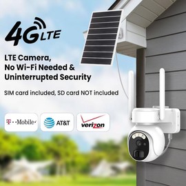4G LTE Solar Cellular Security Camera, No WiFi Waterproof Outdoor Security Camera, 8W Solar Panel, 360° Live View, Built-in SIM Card, PIR Motion Sensor, 2K Night Vision, 2-Way Audio, Pan and Tilt Outdoor Camera