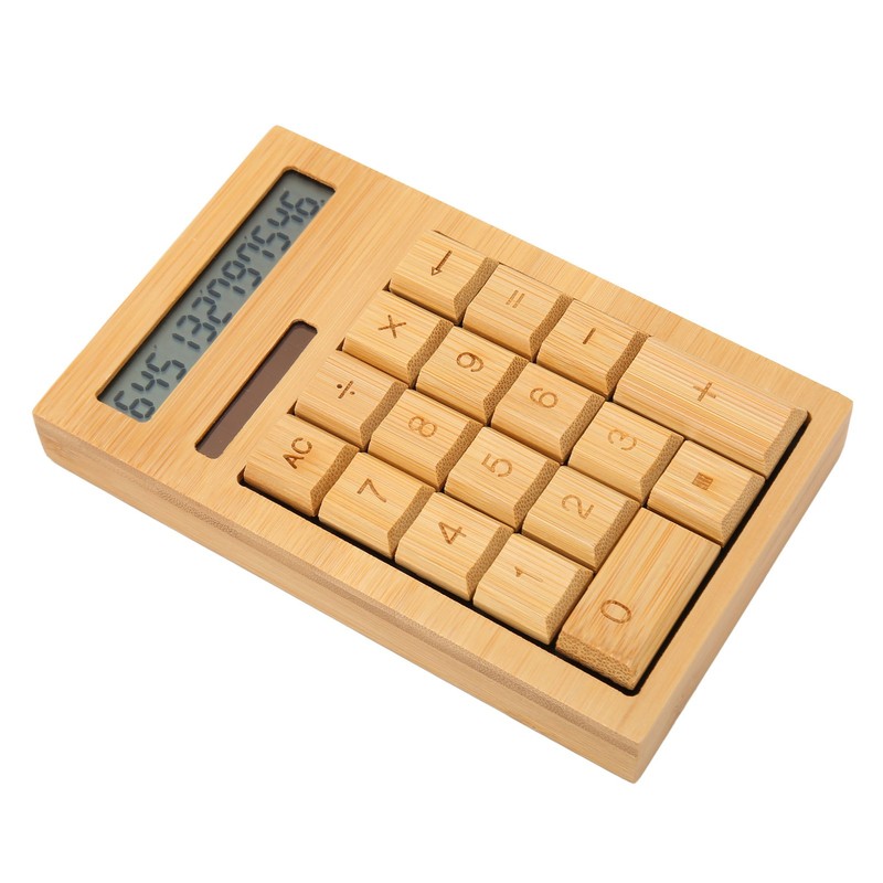 Wooden Calculator Solar Battery Powered 18 Keys Large LCD Display