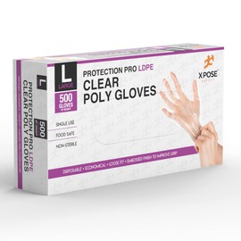 Xpose Safety Disposable Food Prep Poly Gloves - 1000 Large Clear - Transparent Embossed Latex Free Kitchen Gloves, Plastic Gloves for Food Handling, Serving, Cooking, Cleaning, Hair Dye & Coloring