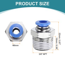 sourcing map 5pcs Push to Connect Fittings 6mm Tube OD x 3/8" NPT Thread Male Straight Union Fittings Brass Quick Connect Pneumatic Accessories for Trailers Air Brake System, Blue