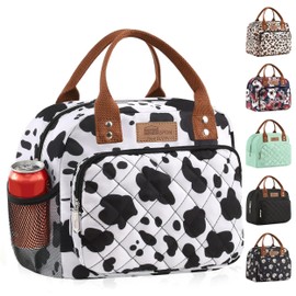 HOMESPON Buringer Lunch Bag for Woman Man Adults with Front Pocket Insulated Lunch Tote Lunch Box Container for Work Picnic or Travel (Cow Side Pockets)