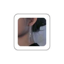 Yheakne Vintage Moon Star Earrings Silver Moon Star Threader Earrings Long Silver Tassel Chain Earrings Half Moon Pull Through Earrings Jewellery for Women and Girls, Zinc