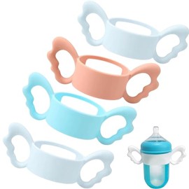 4 Pack Bottle Handles Compatible with Boon Nursh Reusable Silicone Pouch Bottles, Cute Wing Design, Silicone Bottle Holder for Easy Grip, Quick Instal
