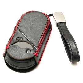 Vitodeco Genuine Leather Smart Key Fob Cover Compatible with Mini Countryman S ALL4, Countryman SE ALL4, Cooper 2 Door, Cooper S 4 Door, Convertible (4 Buttons, Black/Red)